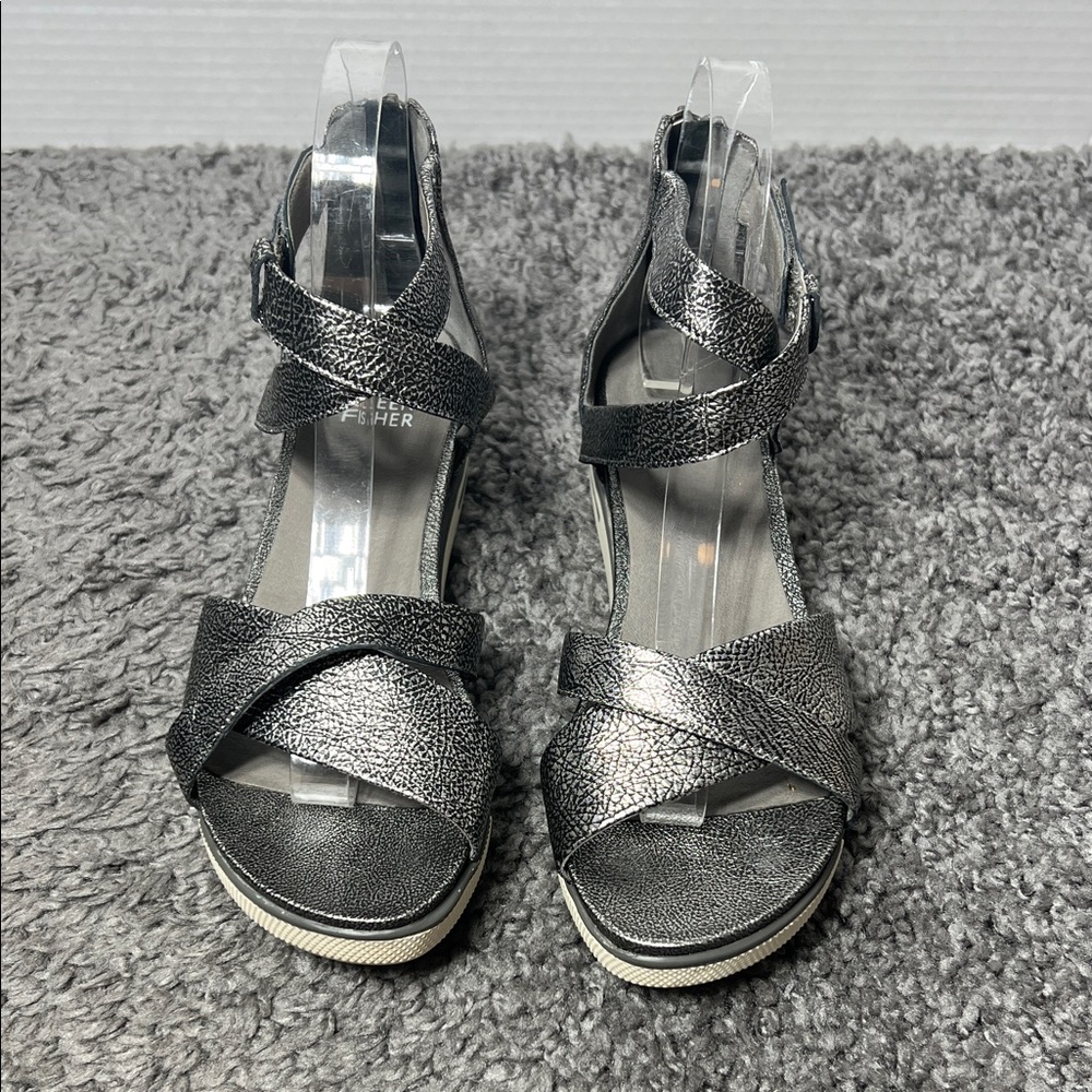 Eileen Fisher Sally Metallic Crisscross Sandals Size 7.5
